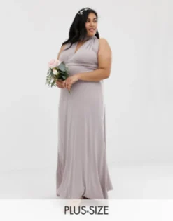 TFNC Plus Bridesmaid Exclusive Multiway Maxi Dress In Grey