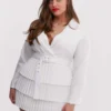 In The Style Plus Plunge Front Blazer Dress With Pleated Skirt In White