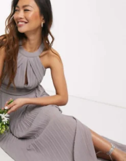 TFNC Bridesmaid Exclusive Pleated Maxi Dress In Grey -RIVER ISLAND || PULL & BEAR || ONLY Sales Store 13954896 3