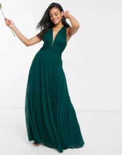 ASOS DESIGN Bridesmaid Ruched Bodice Drape Maxi Dress With Wrap Waist In Olive -RIVER ISLAND || PULL & BEAR || ONLY Sales Store 13957541 1 forestgreen