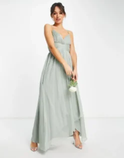 ASOS DESIGN Bridesmaid Ruched Panel Cami Maxi Dress With Wrap Skirt In Olive -RIVER ISLAND || PULL & BEAR || ONLY Sales Store 200346827 4