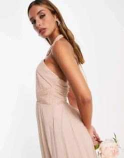 ASOS DESIGN Bridesmaid Ruched Halter Maxi Dress With Twist Detail In Blush -RIVER ISLAND || PULL & BEAR || ONLY Sales Store 200347030 3