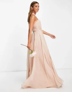 ASOS DESIGN Bridesmaid Ruched Halter Maxi Dress With Twist Detail In Blush -RIVER ISLAND || PULL & BEAR || ONLY Sales Store 200347030 4