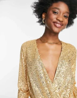 ASOS DESIGN Embellished Drape Detail Mini Dress With Button Detail In Gold -RIVER ISLAND || PULL & BEAR || ONLY Sales Store 200970722 3