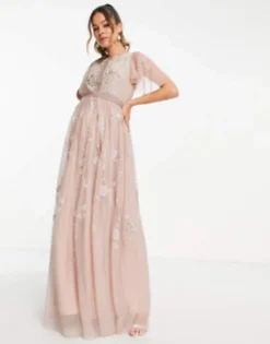 ASOS Maternity ASOS DESIGN Maternity Bridesmaid Pearl Embellished Maxi Dress With Floral Embroidery In Rose -RIVER ISLAND || PULL & BEAR || ONLY Sales Store 201227420 4
