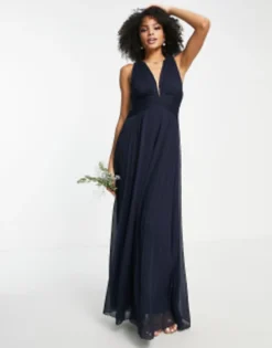 ASOS DESIGN Bridesmaid Ruched Bodice Drape Maxi Dress With Wrap Waist In Olive -RIVER ISLAND || PULL & BEAR || ONLY Sales Store 201273043 1 navy
