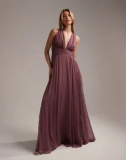 ASOS DESIGN Bridesmaid Ruched Bodice Drape Maxi Dress With Wrap Waist In Olive -RIVER ISLAND || PULL & BEAR || ONLY Sales Store 201280443 1 mauve