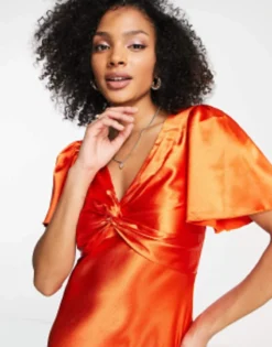 Little Mistress Bridesmaid Tea Dress In Sunset Orange -RIVER ISLAND || PULL & BEAR || ONLY Sales Store 201355112 3