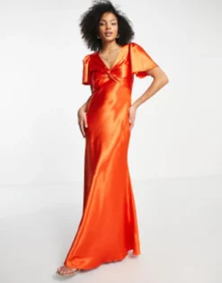 Little Mistress Bridesmaid Tea Dress In Sunset Orange -RIVER ISLAND || PULL & BEAR || ONLY Sales Store 201355112 4