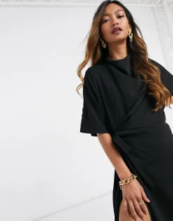 ASOS DESIGN Cowl Neck Midi Dress With Wrap Skirt In Black -RIVER ISLAND || PULL & BEAR || ONLY Sales Store 201449505 3