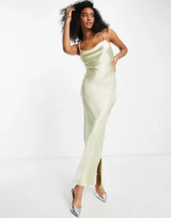 ASOS DESIGN Cami Maxi Slip Dress In High Shine Satin With Lace Up Back In Gunmetal -RIVER ISLAND || PULL & BEAR || ONLY Sales Store 201533608 1 oyster