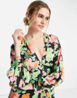 ASOS DESIGN Satin Button Front Maxi Tea Dress In Abstract Floral Print -RIVER ISLAND || PULL & BEAR || ONLY Sales Store 201614365 3