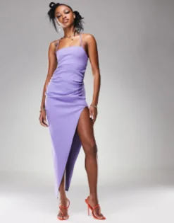 ASOS DESIGN Structured Strappy Maxi Dress With Thigh Split Detail In Lilac