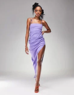 ASOS DESIGN Structured Strappy Maxi Dress With Thigh Split Detail In Lilac -RIVER ISLAND || PULL & BEAR || ONLY Sales Store 201632163 3