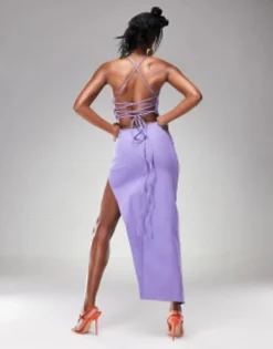 ASOS DESIGN Structured Strappy Maxi Dress With Thigh Split Detail In Lilac -RIVER ISLAND || PULL & BEAR || ONLY Sales Store 201632163 4