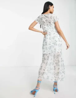 ASOS DESIGN 90s Pintuck Button Through Maxi Dress In White Based Ditsy Floral -RIVER ISLAND || PULL & BEAR || ONLY Sales Store 201702025 3