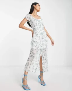 ASOS DESIGN 90s Pintuck Button Through Maxi Dress In White Based Ditsy Floral -RIVER ISLAND || PULL & BEAR || ONLY Sales Store 201702025 4