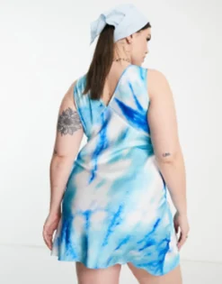 COLLUSION Plus Tie Dye Satin Mini Dress In Blue -RIVER ISLAND || PULL & BEAR || ONLY Sales Store 201747125 3