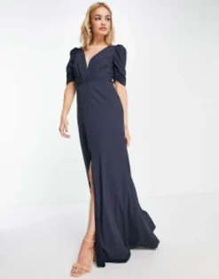 Maya Bridesmaid Open Back V Neck Maxi Dress In Navy -RIVER ISLAND || PULL & BEAR || ONLY Sales Store 201858990 4