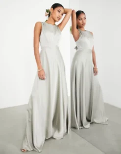 ASOS EDITION Satin Maxi Dress With Drape Back Detail In Sage Green -RIVER ISLAND || PULL & BEAR || ONLY Sales Store 201876819 3