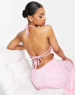 ASOS DESIGN Halter Maxi Dress With Open Back In Pink Bandana Print -RIVER ISLAND || PULL & BEAR || ONLY Sales Store 201982597 3