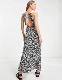 ASOS DESIGN Gathered Neck Maxi Dress With Open Back In Zebra Print -RIVER ISLAND || PULL & BEAR || ONLY Sales Store 201983659 3