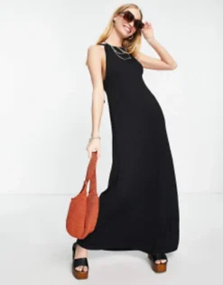 ASOS DESIGN Gathered Neck Maxi Dress With Open Back In Black