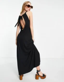 ASOS DESIGN Gathered Neck Maxi Dress With Open Back In Black -RIVER ISLAND || PULL & BEAR || ONLY Sales Store 201983720 4