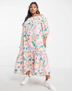ASOS DESIGN Curve Off Shoulder Trapeze Maxi Dress With Pephem In Floral Print -RIVER ISLAND || PULL & BEAR || ONLY Sales Store 202056202 4