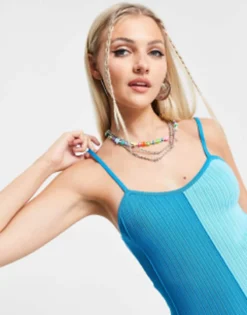 COLLUSION Knitted Cami Dress With Exposed Seam Detail In Blue -RIVER ISLAND || PULL & BEAR || ONLY Sales Store 202066816 4