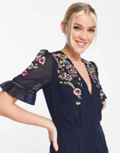 Hope & Ivy Claudine Embroidered Dress In Navy -RIVER ISLAND || PULL & BEAR || ONLY Sales Store 202068663 3