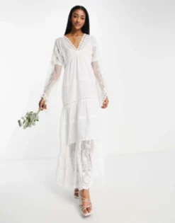 Y.A.S Bridal Sheer Embroidered Maxi Dress In White
