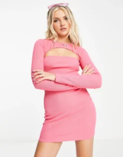 Public Desire Ribbed Mini Dress With Cut Out Detail In Pink -RIVER ISLAND || PULL & BEAR || ONLY Sales Store 202088769 4