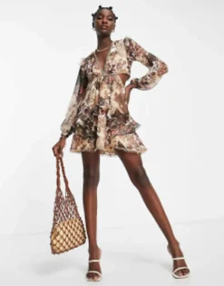 ASOS DESIGN Long Sleeve Mini Dress In Patchwork Floral Print With Circle Trims -RIVER ISLAND || PULL & BEAR || ONLY Sales Store 202242308 4