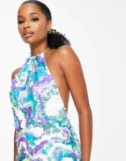 ASOS DESIGN Petite Halter Embellished Mini Dress With Swirl Design -RIVER ISLAND || PULL & BEAR || ONLY Sales Store 202262695 3