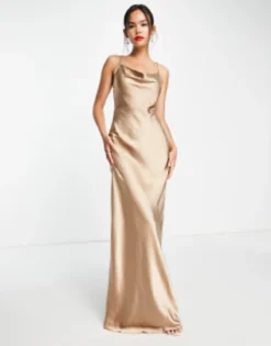 Pretty Lavish Bridesmaid Keisha Cowl Neck Satin Maxi Dress In Soft Olive -RIVER ISLAND || PULL & BEAR || ONLY Sales Store 202279635 1 mocha