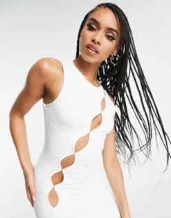 Simmi Cut Out Detail Asymmetric Thigh Split Maxi Dress In White -RIVER ISLAND || PULL & BEAR || ONLY Sales Store 202288593 3