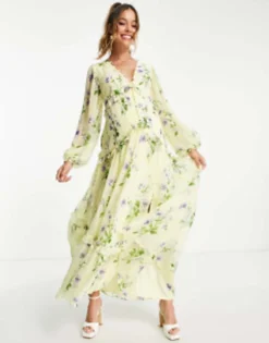 ASOS Maternity ASOS DESIGN Maternity Button Through Pintuck Maxi Dress In Yellow Floral Print -RIVER ISLAND || PULL & BEAR || ONLY Sales Store 202291506 3