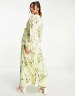 ASOS Maternity ASOS DESIGN Maternity Button Through Pintuck Maxi Dress In Yellow Floral Print -RIVER ISLAND || PULL & BEAR || ONLY Sales Store 202291506 4