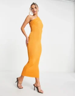 Naked Wardrobe One Shoulder Asymmetric Maxi Dress In Orange -RIVER ISLAND || PULL & BEAR || ONLY Sales Store 202348556 4