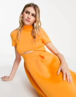 ASOS DESIGN Short Sleeve Open Back Prom Maxi Dress In Orange -RIVER ISLAND || PULL & BEAR || ONLY Sales Store 202386278 4