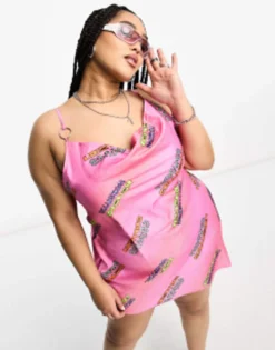 COLLUSION Plus Metal Ring Detail Mini Slip Dress In Pink