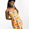 COLLUSION Mini Printed Satin Summer Slip Dress In Multi