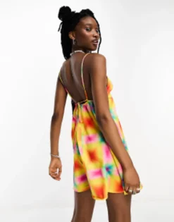 COLLUSION Mini Printed Satin Summer Slip Dress In Multi -RIVER ISLAND || PULL & BEAR || ONLY Sales Store 202414617 4