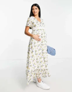 ASOS Maternity ASOS DESIGN Maternity Lace Insert Button Through Maxi Tea Dress In Floral Print -RIVER ISLAND || PULL & BEAR || ONLY Sales Store 202430532 4