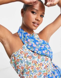 Missguided Petite Halter Neck Mini Dress In Two Tone Ditsy -RIVER ISLAND || PULL & BEAR || ONLY Sales Store 202434068 3