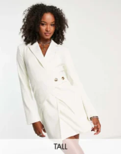 4th & Reckless Tall Tailored Panel Detail Blazer Dress In Ecru