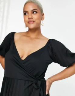 ASOS DESIGN Curve Puff Sleeve Gathered Front Maxi Dress In Black - BLACK -RIVER ISLAND || PULL & BEAR || ONLY Sales Store 202567741 3