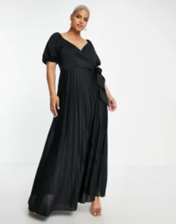 ASOS DESIGN Curve Puff Sleeve Gathered Front Maxi Dress In Black - BLACK -RIVER ISLAND || PULL & BEAR || ONLY Sales Store 202567741 4