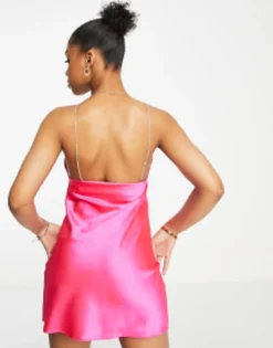 Miss Selfridge Going Out Satin Diamante Strap Dress In Hot Pink -RIVER ISLAND || PULL & BEAR || ONLY Sales Store 202593949 4